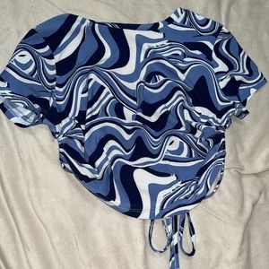 Brand-street wear society, size-small, blue and white marble top with open back